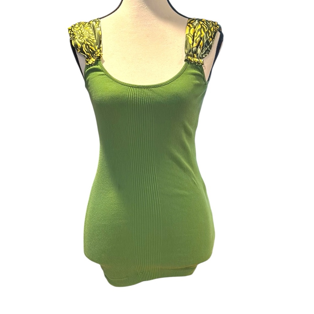 Green Embellished Sleeveless Tank Top